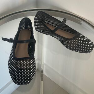 SINCERELY JULES Black Mesh and Rhinestones  Mary Jane Flats sz 7M